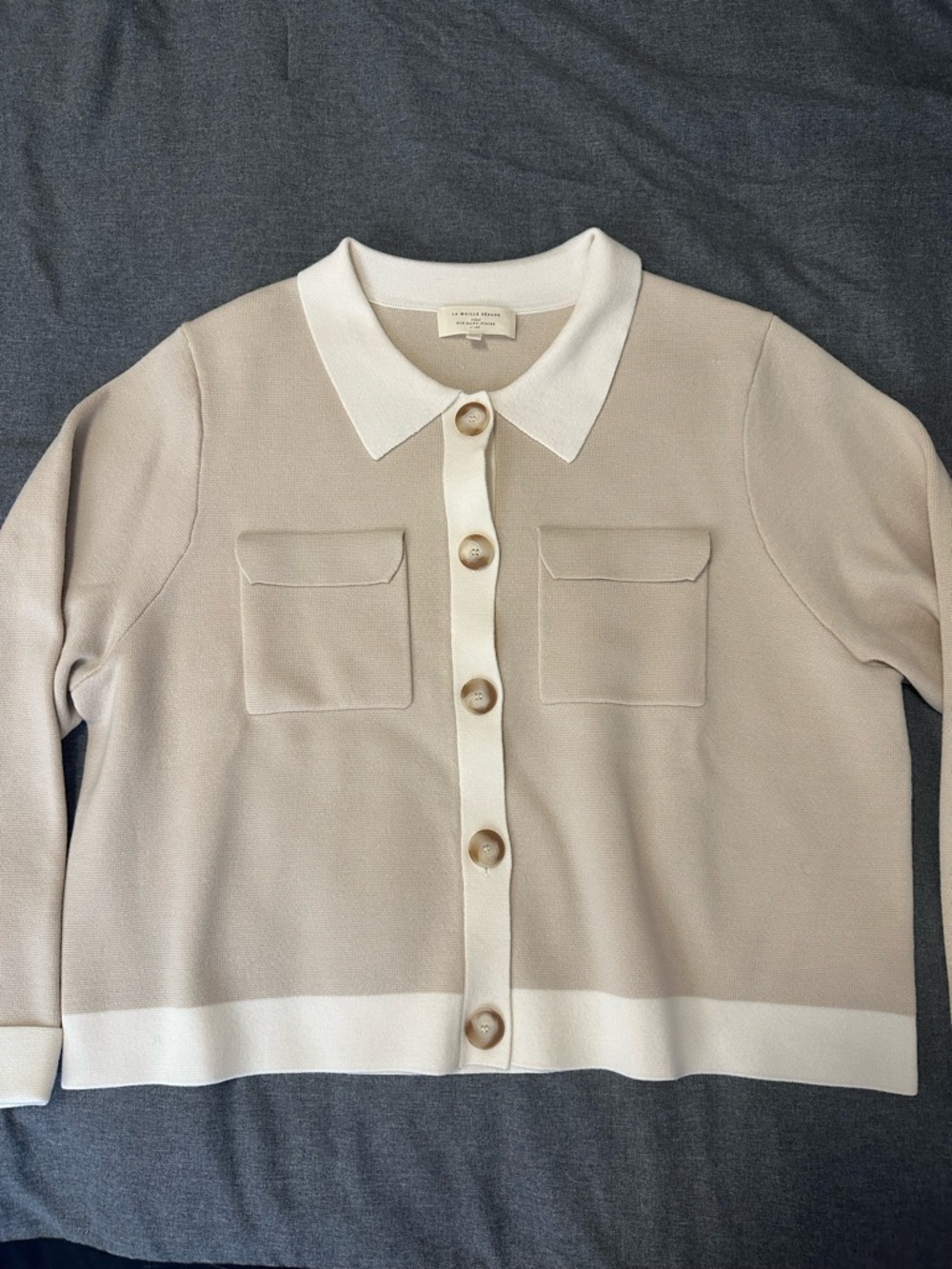 Sezane Beige & Cream Button Front Merino Wool Betty Cardigan in EUC - Picture 2 of 8